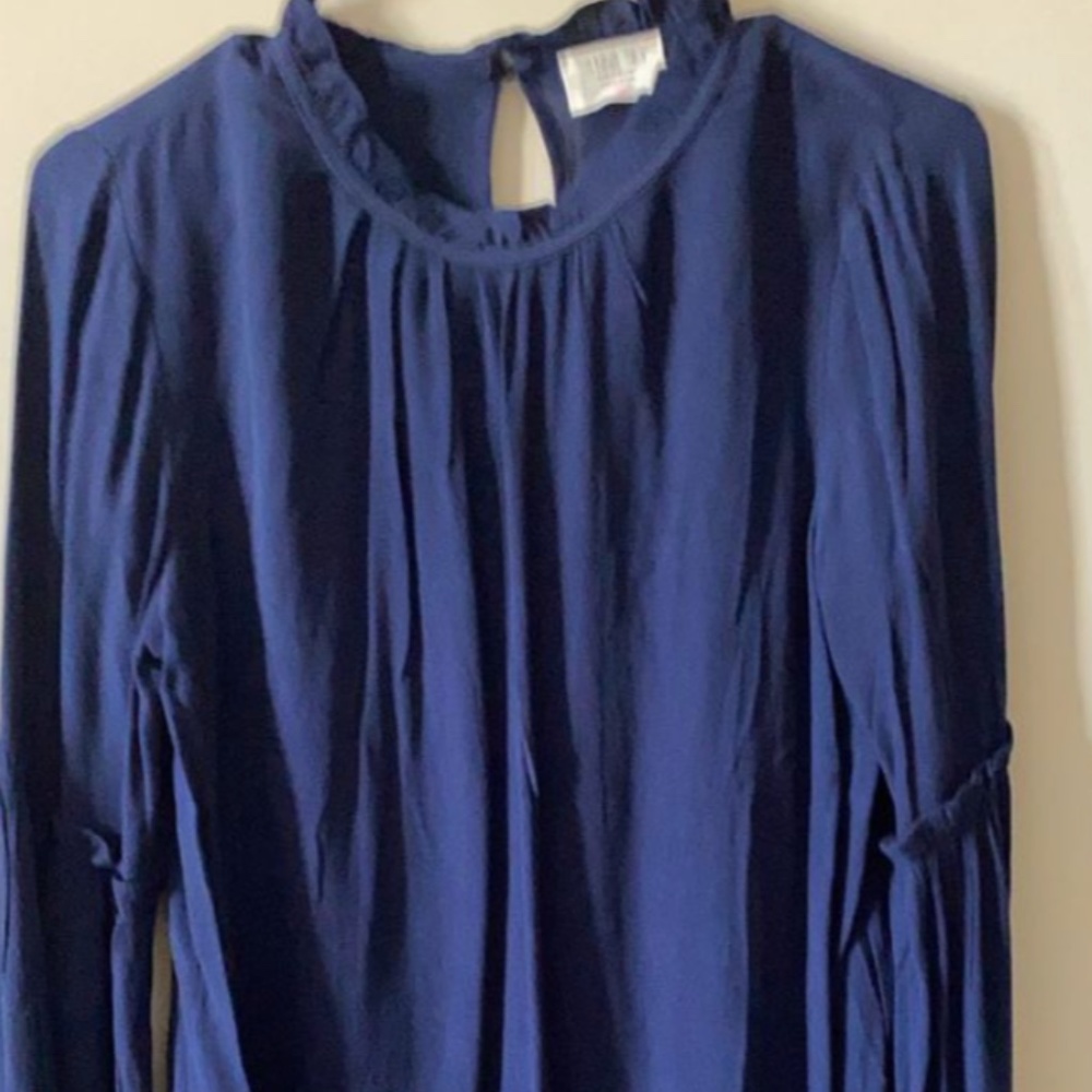 Blue flowy sleeve button neck top